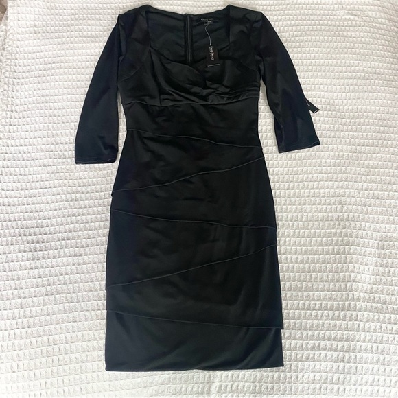 White House Black Market Black Ruched Sweetheart Sheath Dress size 4 NWT - Picture 1 of 5